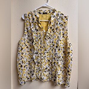 n Taylor Floral Ruffle Pleated Blouse – Yellow Multi – Size Large